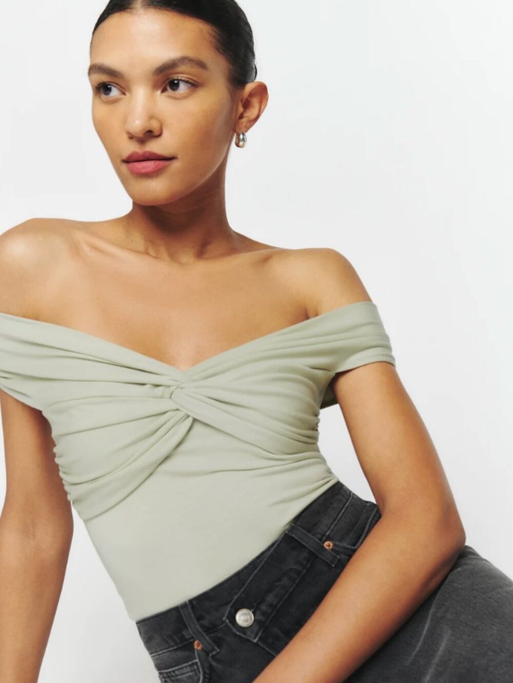 Reformation Ezlynn Knit Top Sage Green - Size S